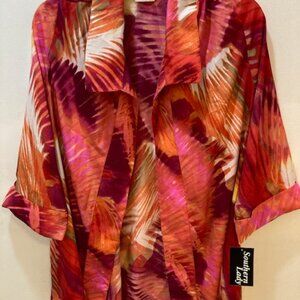 Southern Lady Open Front Multicolor Long Sleeve Collard Cover Up Top 22W NWT